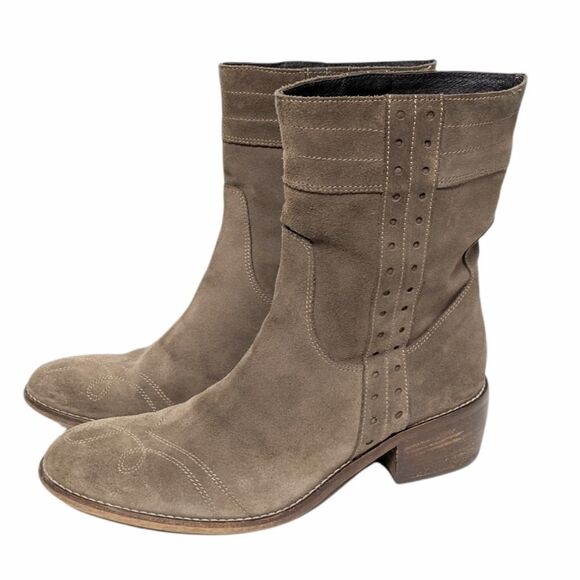 LAVORAZIONE ARTIGIANA Tan Italian  Suede Leather Western Stitched Boots 39 - Picture 3 of 10